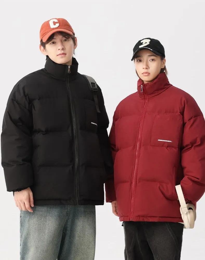 Solid and Stylish Relaxed-Fit Puffer Jacket with Stand-Up Collar