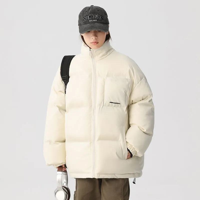 Solid and Stylish Relaxed-Fit Puffer Jacket with Stand-Up Collar