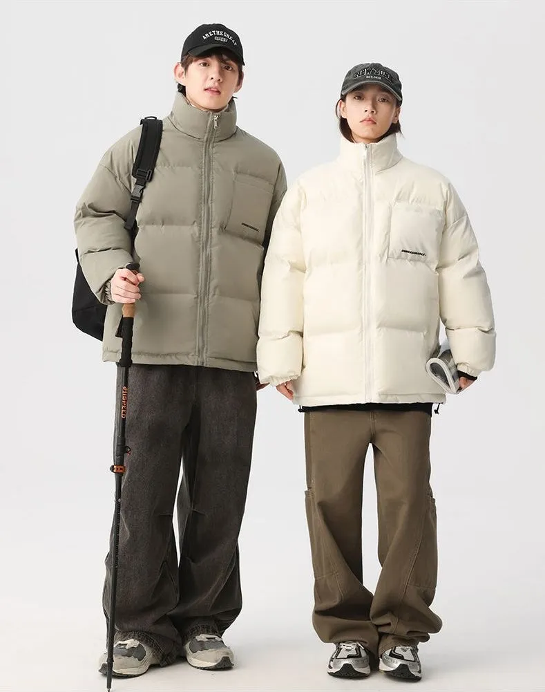 Solid and Stylish Relaxed-Fit Puffer Jacket with Stand-Up Collar