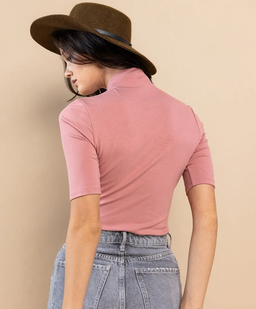 Solid Fitted Mock Neck Fitted Knit Top