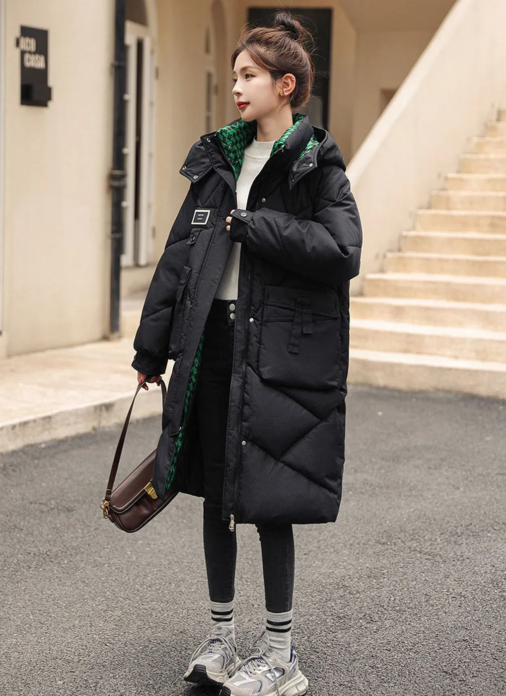 Solid Thickened Quilted Puffer Coat with Full Zip Closure
