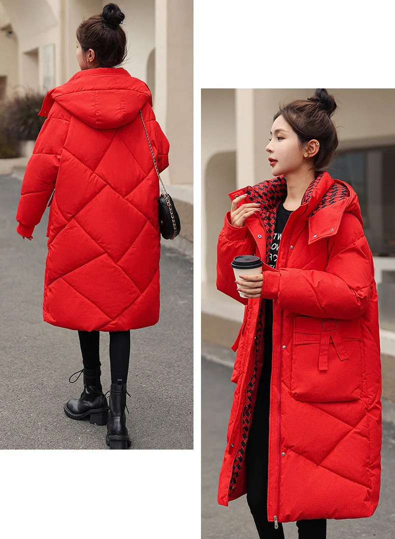 Solid Thickened Quilted Puffer Coat with Full Zip Closure