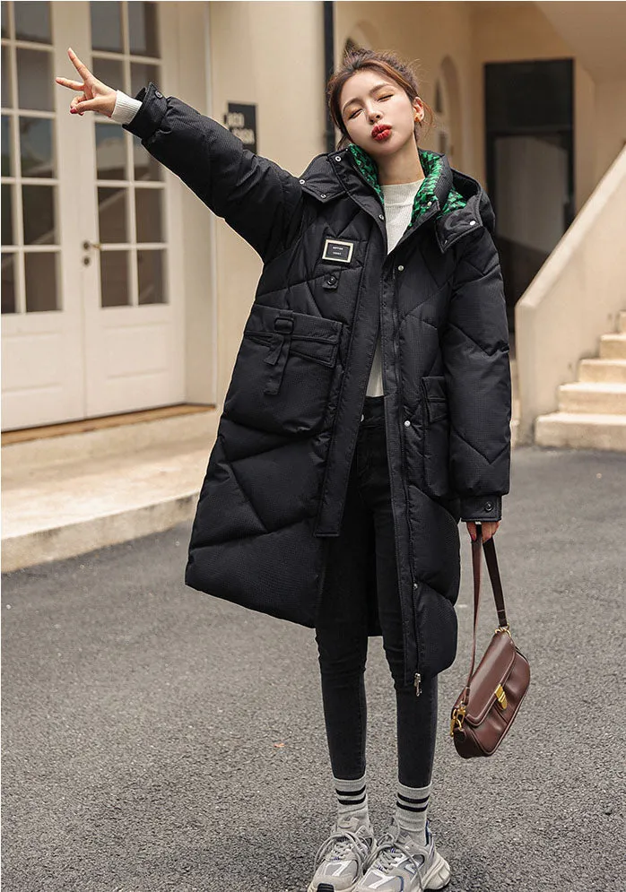 Solid Thickened Quilted Puffer Coat with Full Zip Closure