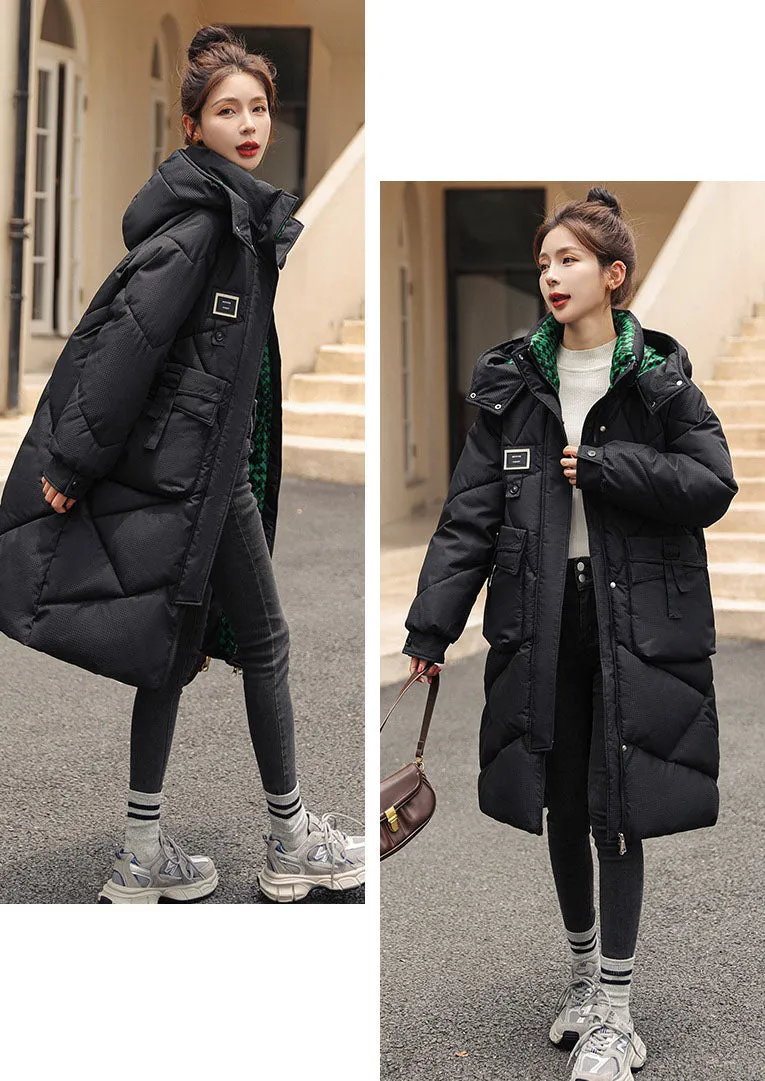 Solid Thickened Quilted Puffer Coat with Full Zip Closure