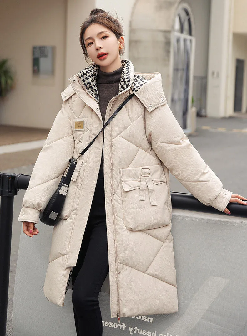 Solid Thickened Quilted Puffer Coat with Full Zip Closure