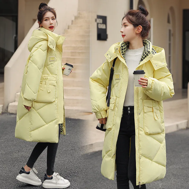 Solid Thickened Quilted Puffer Coat with Full Zip Closure