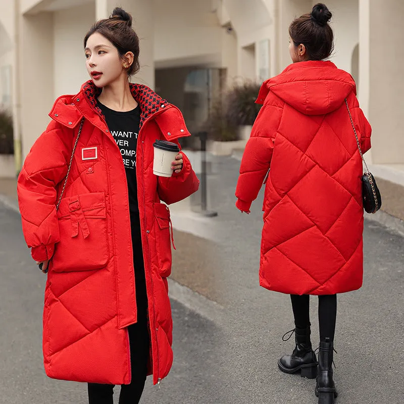 Solid Thickened Quilted Puffer Coat with Full Zip Closure