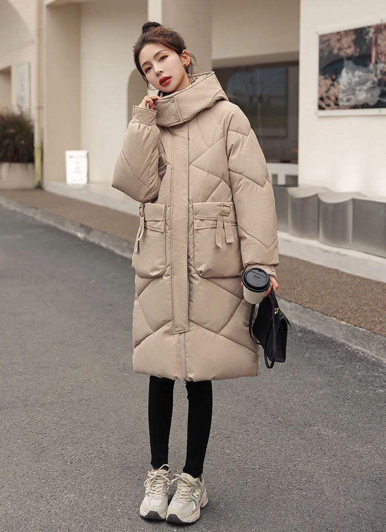 Solid Thickened Quilted Puffer Coat with Full Zip Closure