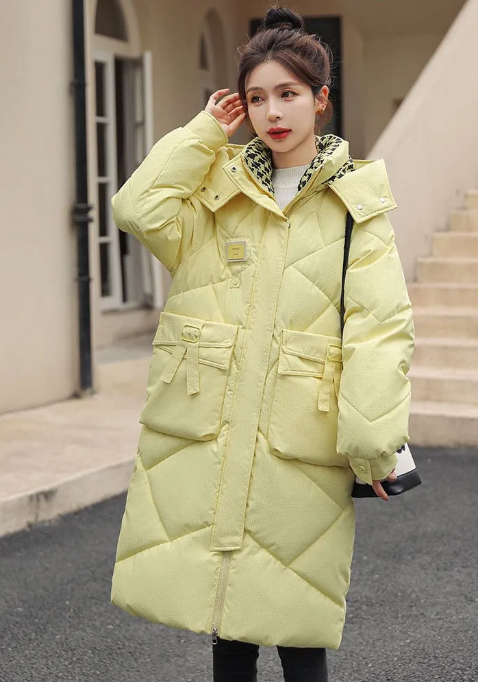 Solid Thickened Quilted Puffer Coat with Full Zip Closure