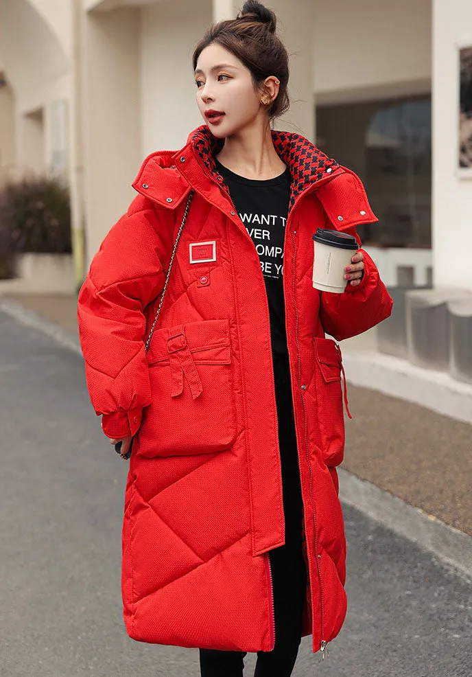 Solid Thickened Quilted Puffer Coat with Full Zip Closure