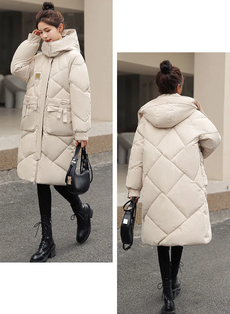 Solid Thickened Quilted Puffer Coat with Full Zip Closure