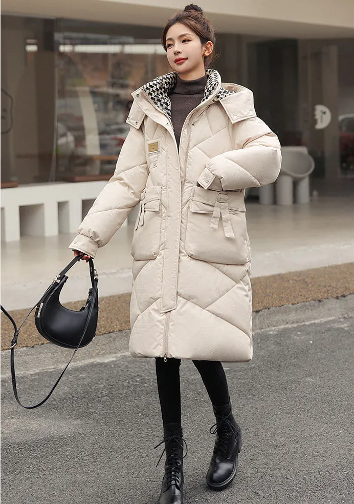 Solid Thickened Quilted Puffer Coat with Full Zip Closure