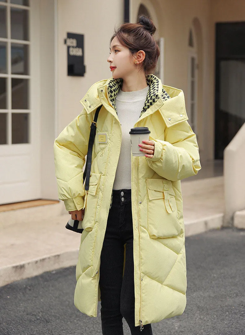 Solid Thickened Quilted Puffer Coat with Full Zip Closure