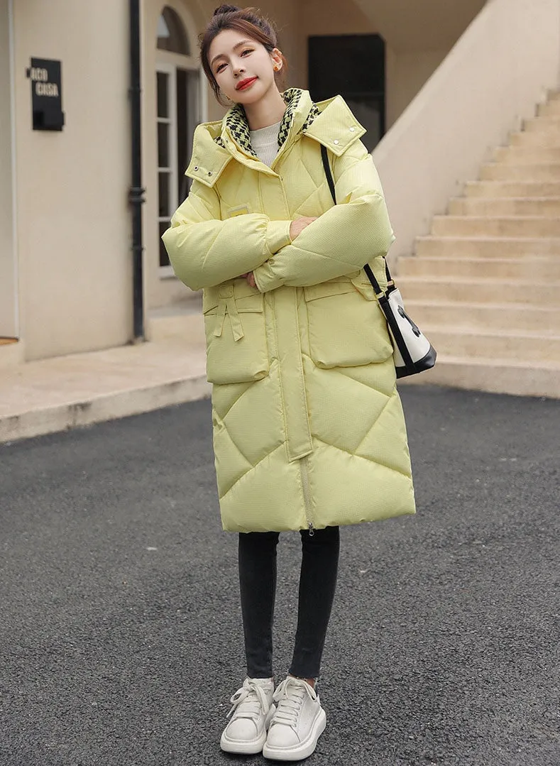 Solid Thickened Quilted Puffer Coat with Full Zip Closure