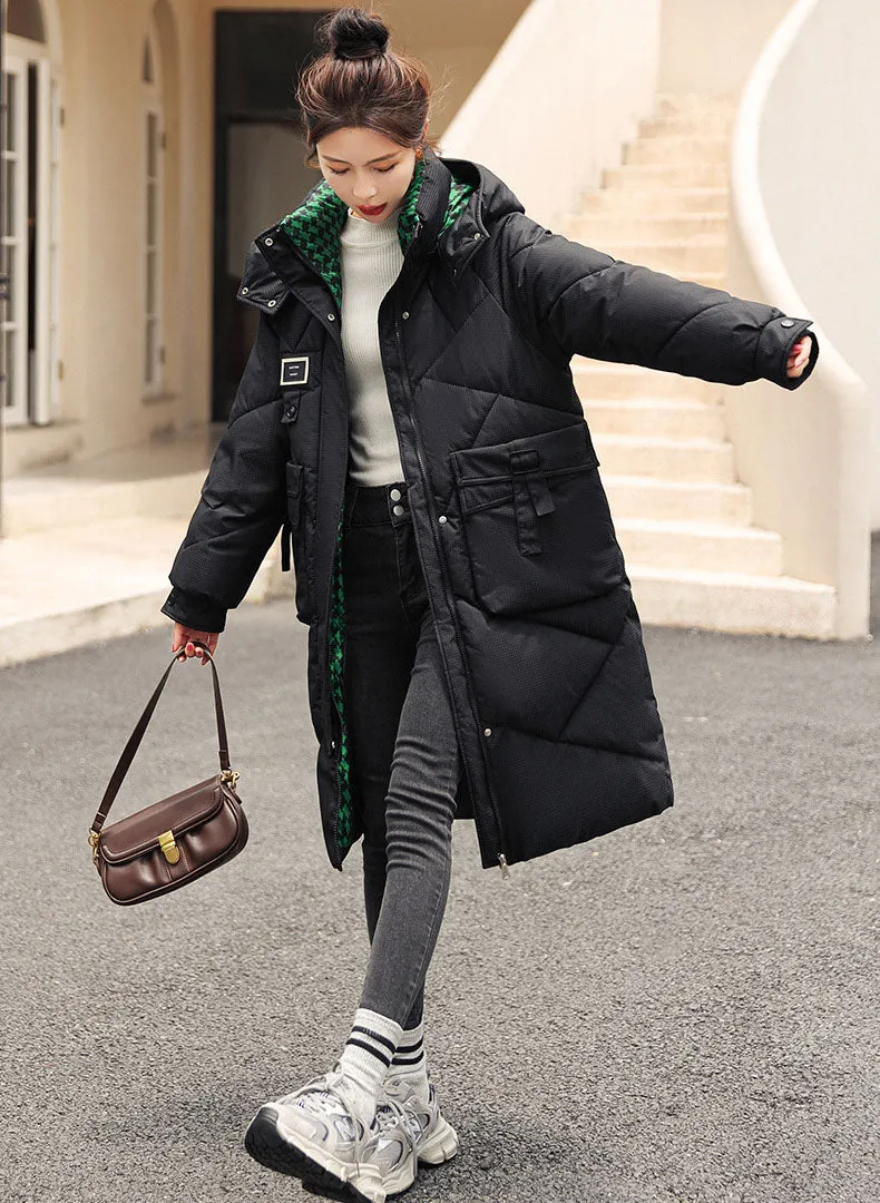 Solid Thickened Quilted Puffer Coat with Full Zip Closure