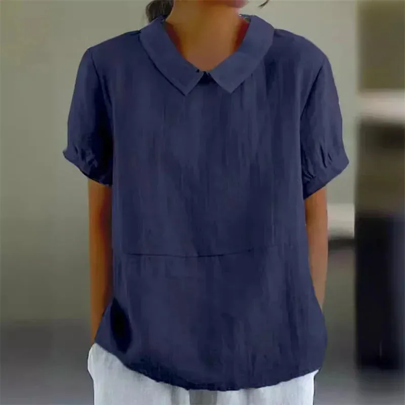 Sophie | Comfortable Cotton Linen Blouse with Peter Pan Collar