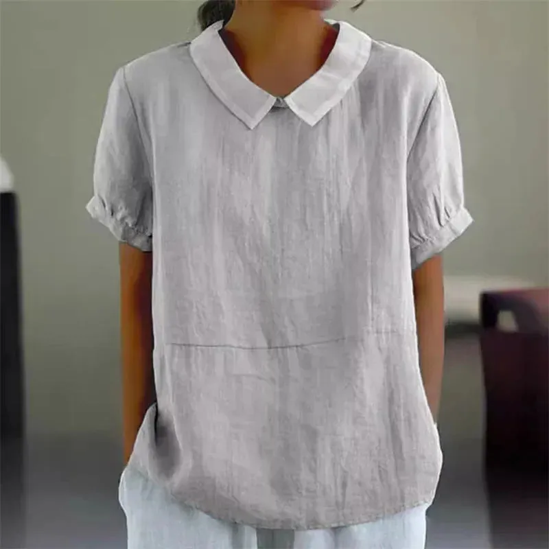 Sophie | Comfortable Cotton Linen Blouse with Peter Pan Collar