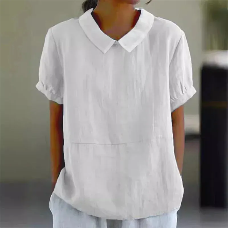 Sophie | Comfortable Cotton Linen Blouse with Peter Pan Collar