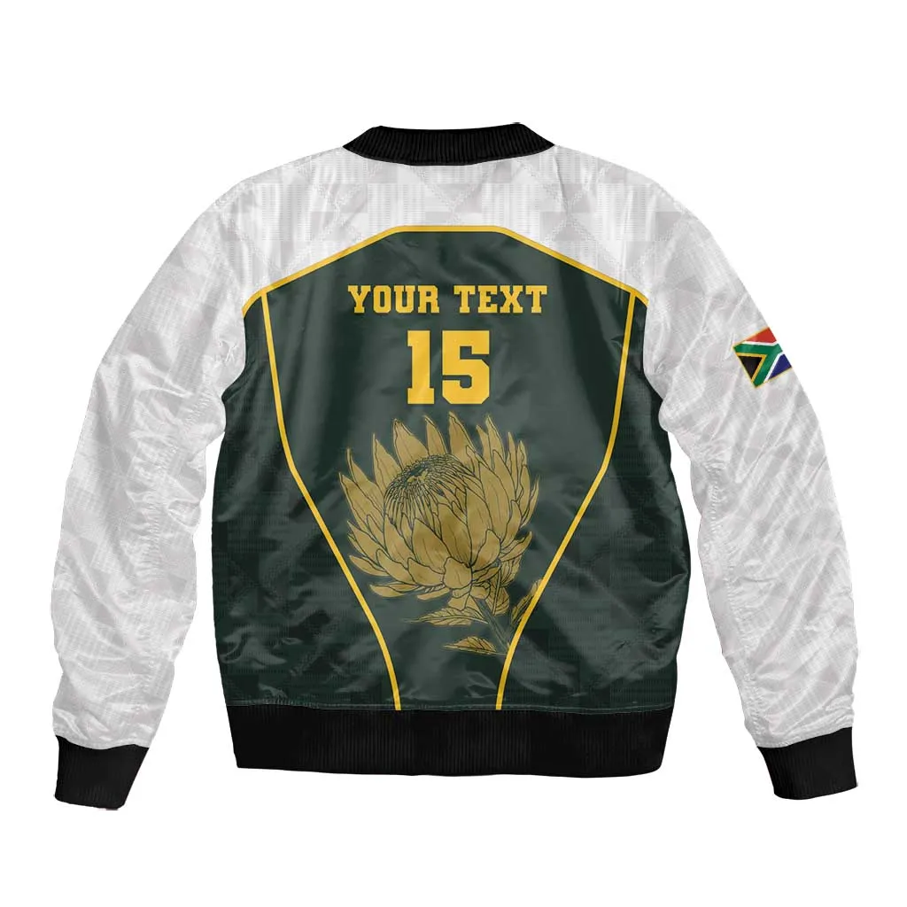 South Africa Rugby Personalised Bomber Jacket Springboks Mascot With King Protea -  African Pattern LT15