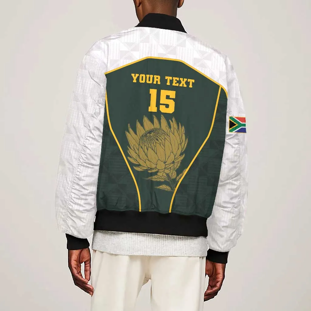 South Africa Rugby Personalised Bomber Jacket Springboks Mascot With King Protea -  African Pattern LT15