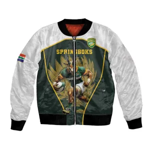 South Africa Rugby Personalised Bomber Jacket Springboks Mascot With King Protea -  African Pattern LT15