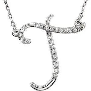 Sterling Silver 1/8 CTW Diamond Initial T 16" Necklace
