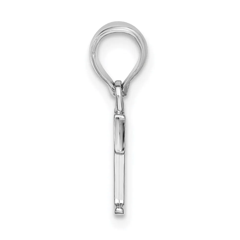 Sterling Silver Rhodium-plated Polished Block Initial -T- Pendant