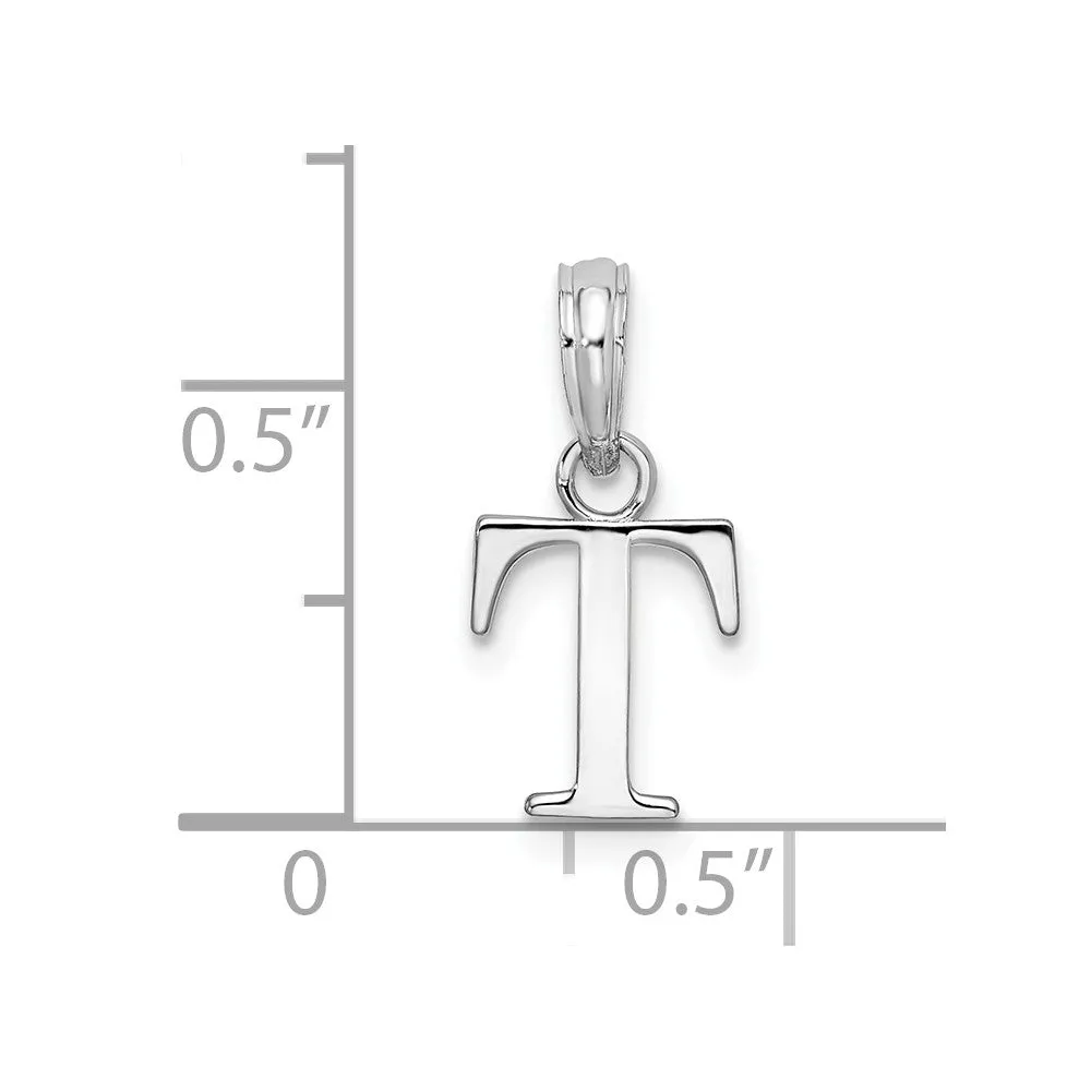 Sterling Silver Rhodium-plated Polished Block Initial -T- Pendant