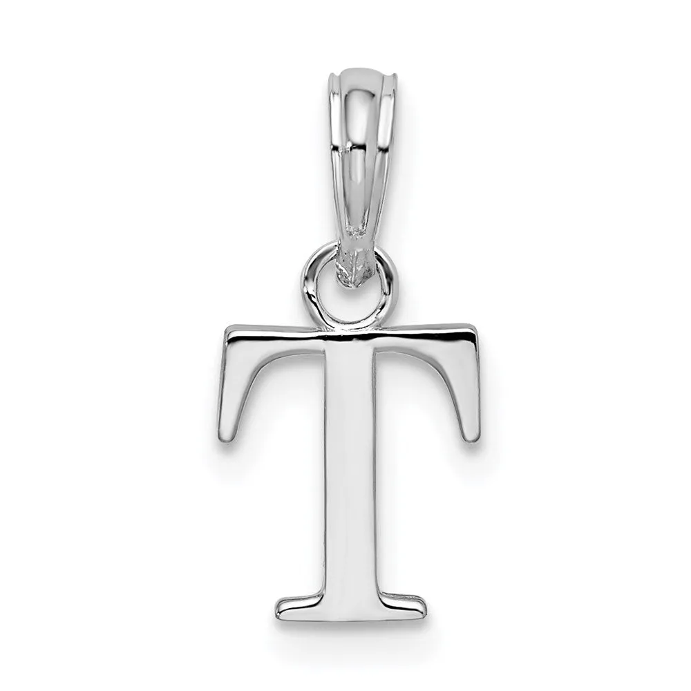 Sterling Silver Rhodium-plated Polished Block Initial -T- Pendant