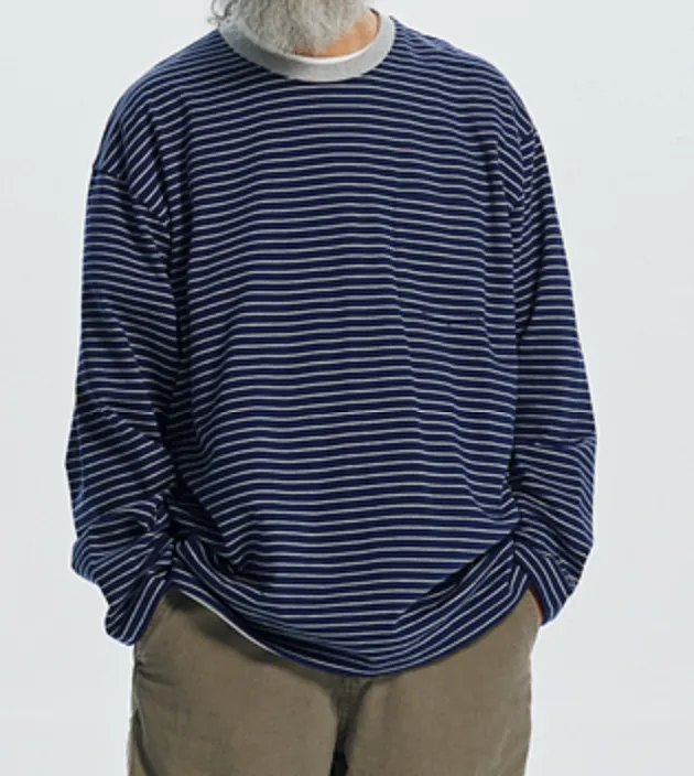 STRIPED RELAXED LS T-SHIRT - NAVY