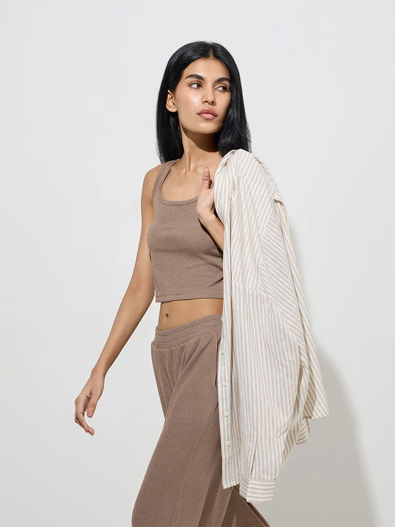 Studiofit Taupe Waffle-Textured Top