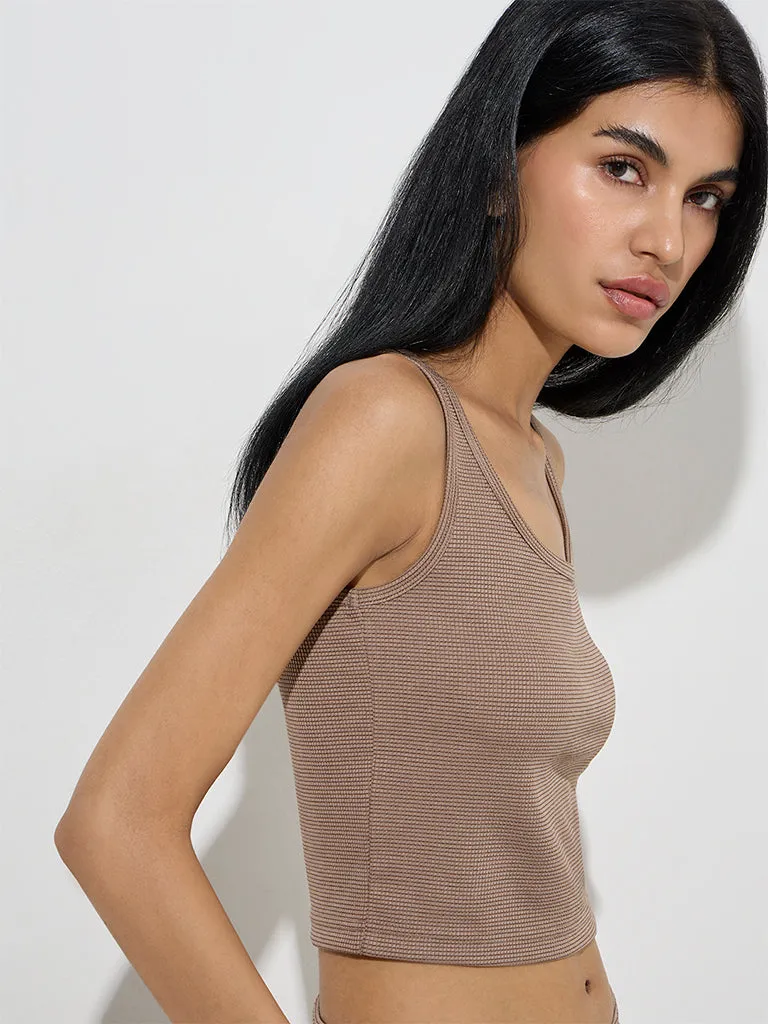 Studiofit Taupe Waffle-Textured Top