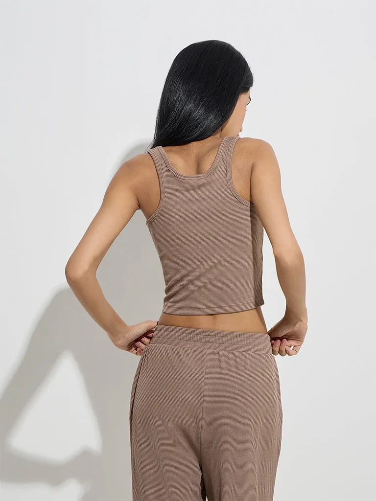 Studiofit Taupe Waffle-Textured Top