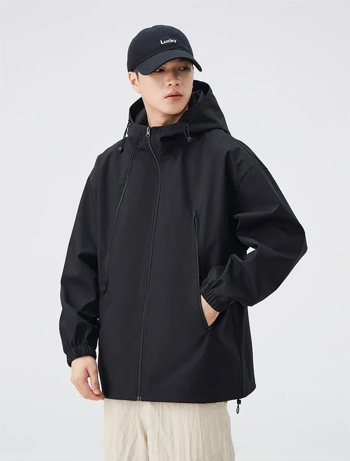 Stylish Hooded Raincoat Featuring a Relaxed-fit and Zippered Pocket