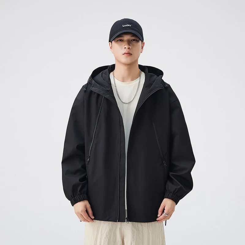 Stylish Hooded Raincoat Featuring a Relaxed-fit and Zippered Pocket