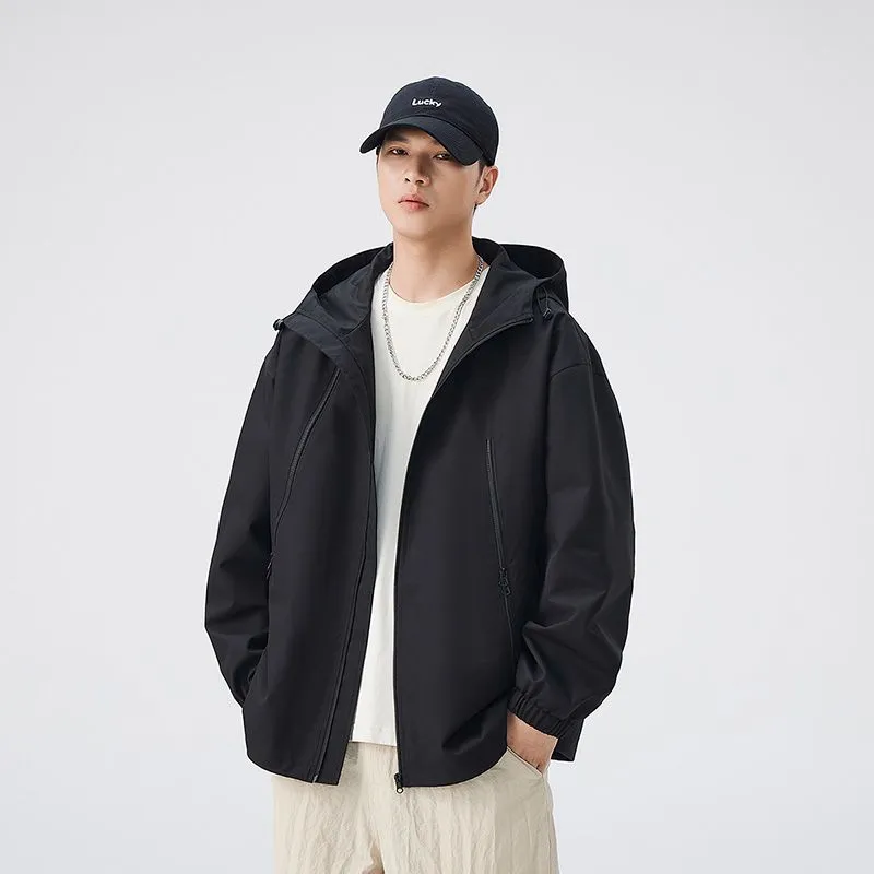 Stylish Hooded Raincoat Featuring a Relaxed-fit and Zippered Pocket