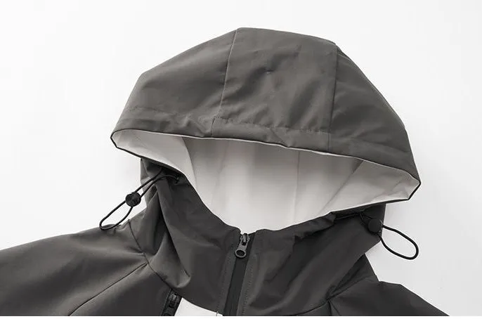 Stylish Hooded Raincoat Featuring a Relaxed-fit and Zippered Pocket