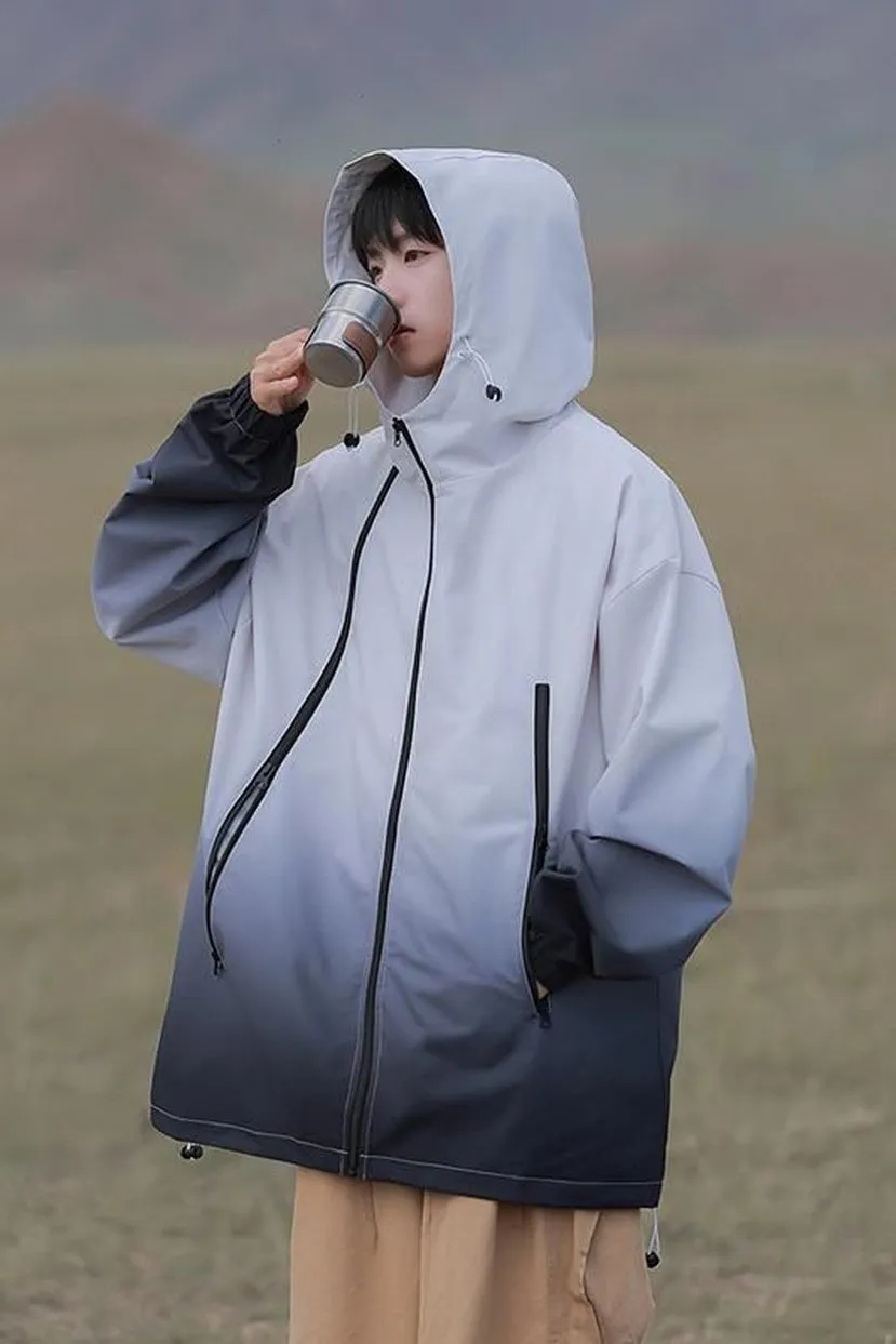 Stylish Hooded Raincoat Featuring a Relaxed-fit and Zippered Pocket