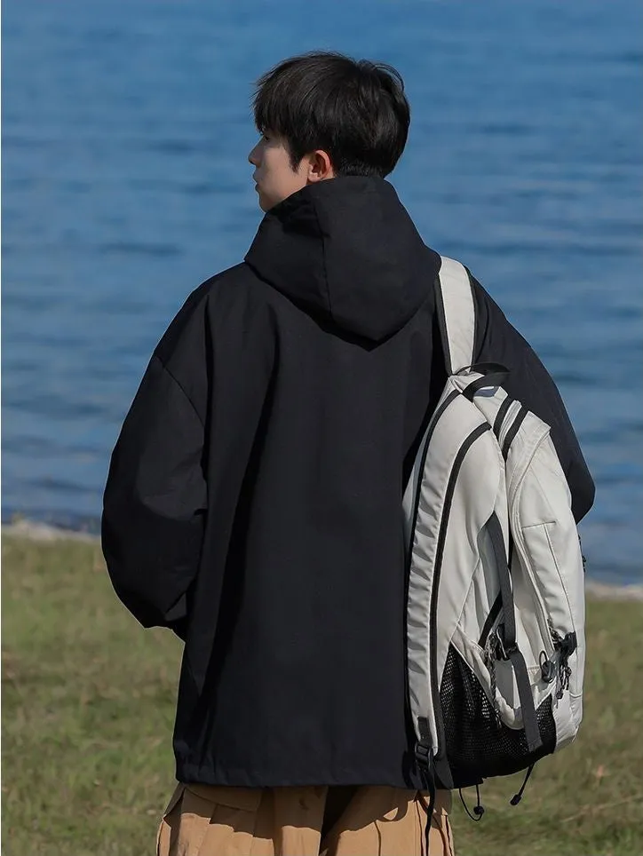 Stylish Hooded Raincoat Featuring a Relaxed-fit and Zippered Pocket