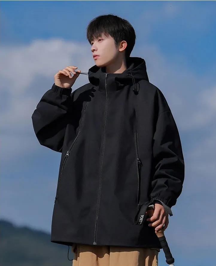 Stylish Hooded Raincoat Featuring a Relaxed-fit and Zippered Pocket