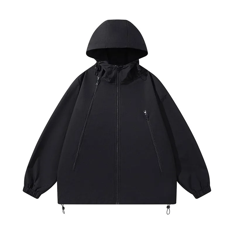 Stylish Hooded Raincoat Featuring a Relaxed-fit and Zippered Pocket