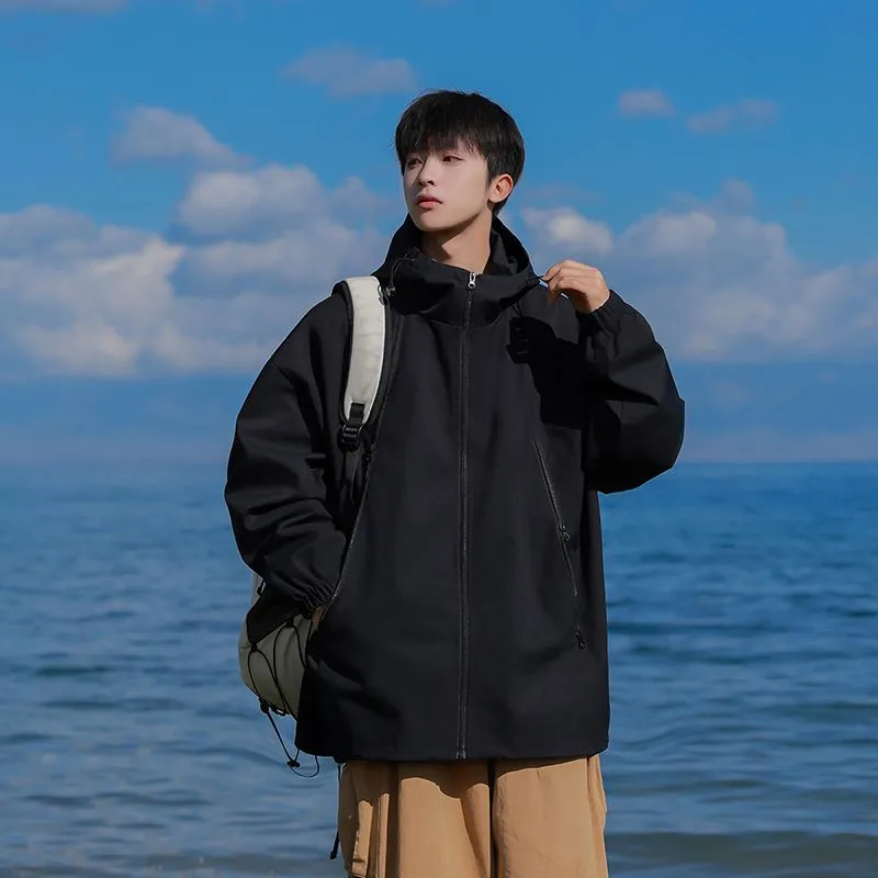Stylish Hooded Raincoat Featuring a Relaxed-fit and Zippered Pocket