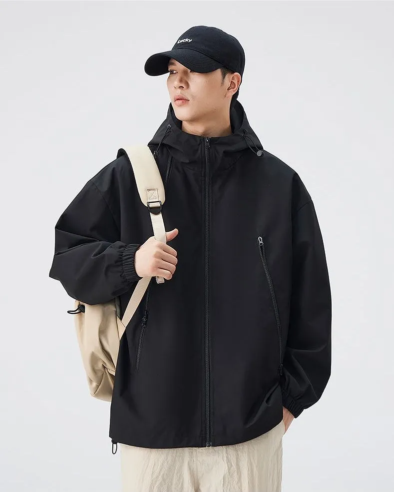 Stylish Hooded Raincoat Featuring a Relaxed-fit and Zippered Pocket