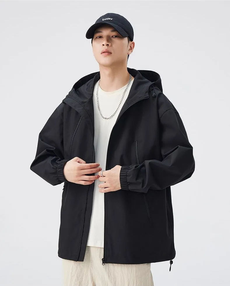 Stylish Hooded Raincoat Featuring a Relaxed-fit and Zippered Pocket