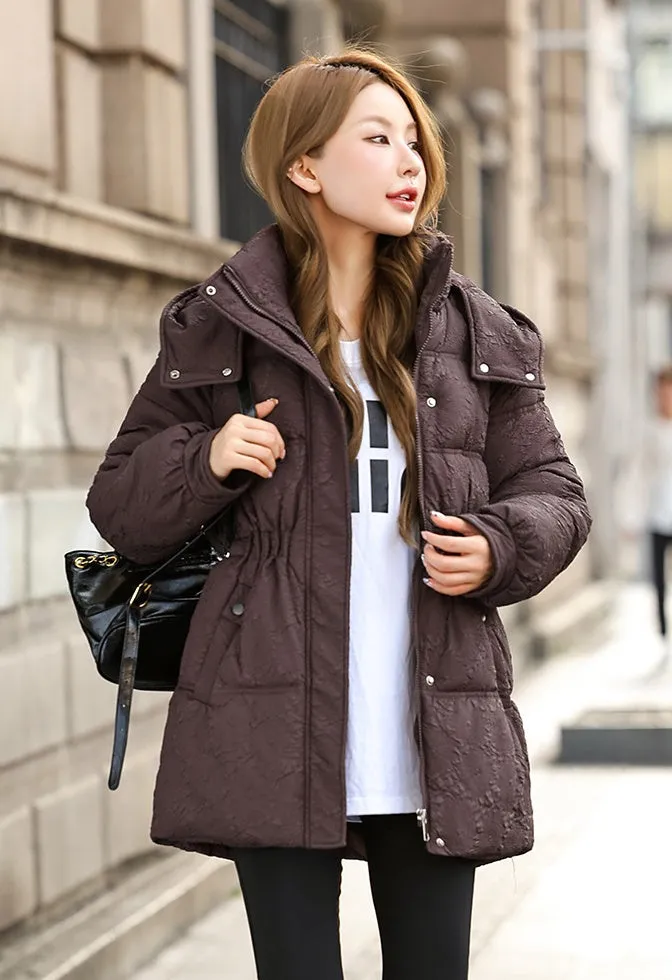 Stylish Relaxed-fit Hip-length Zip Up Puffer Jacket