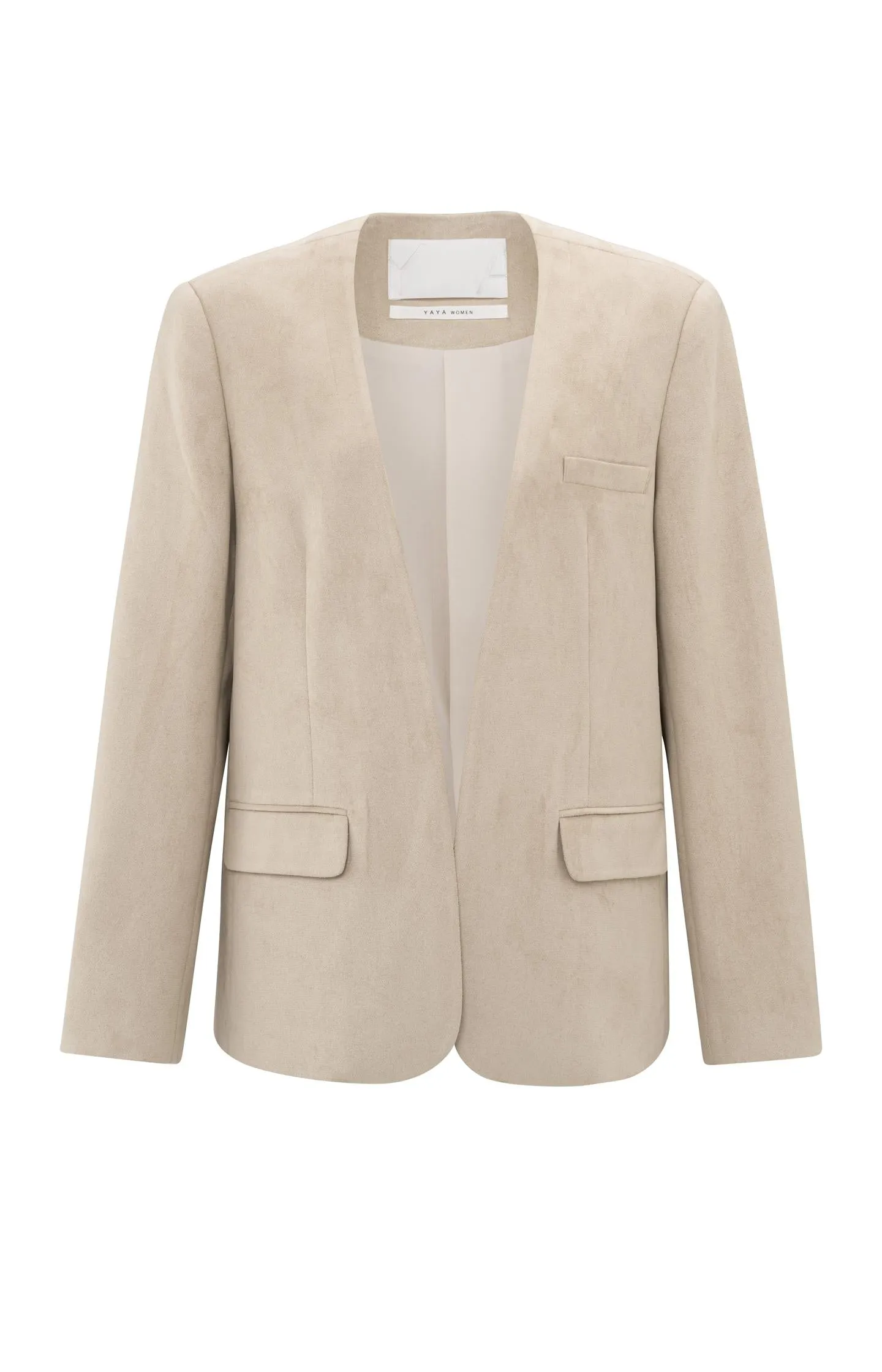 Suedine collarless blazer with regular fit