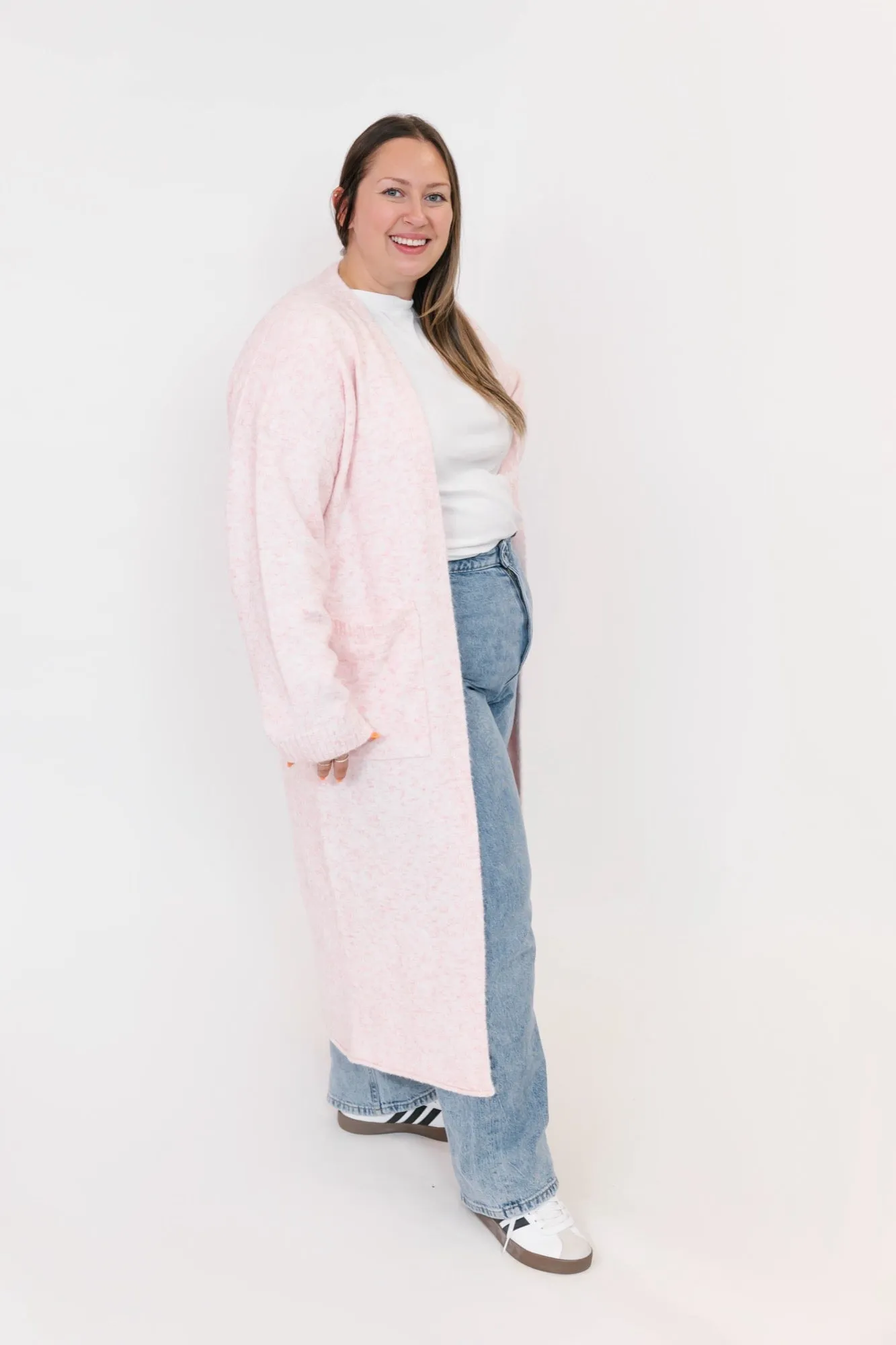 Sweater Weather Long Cardigan in Light Pink