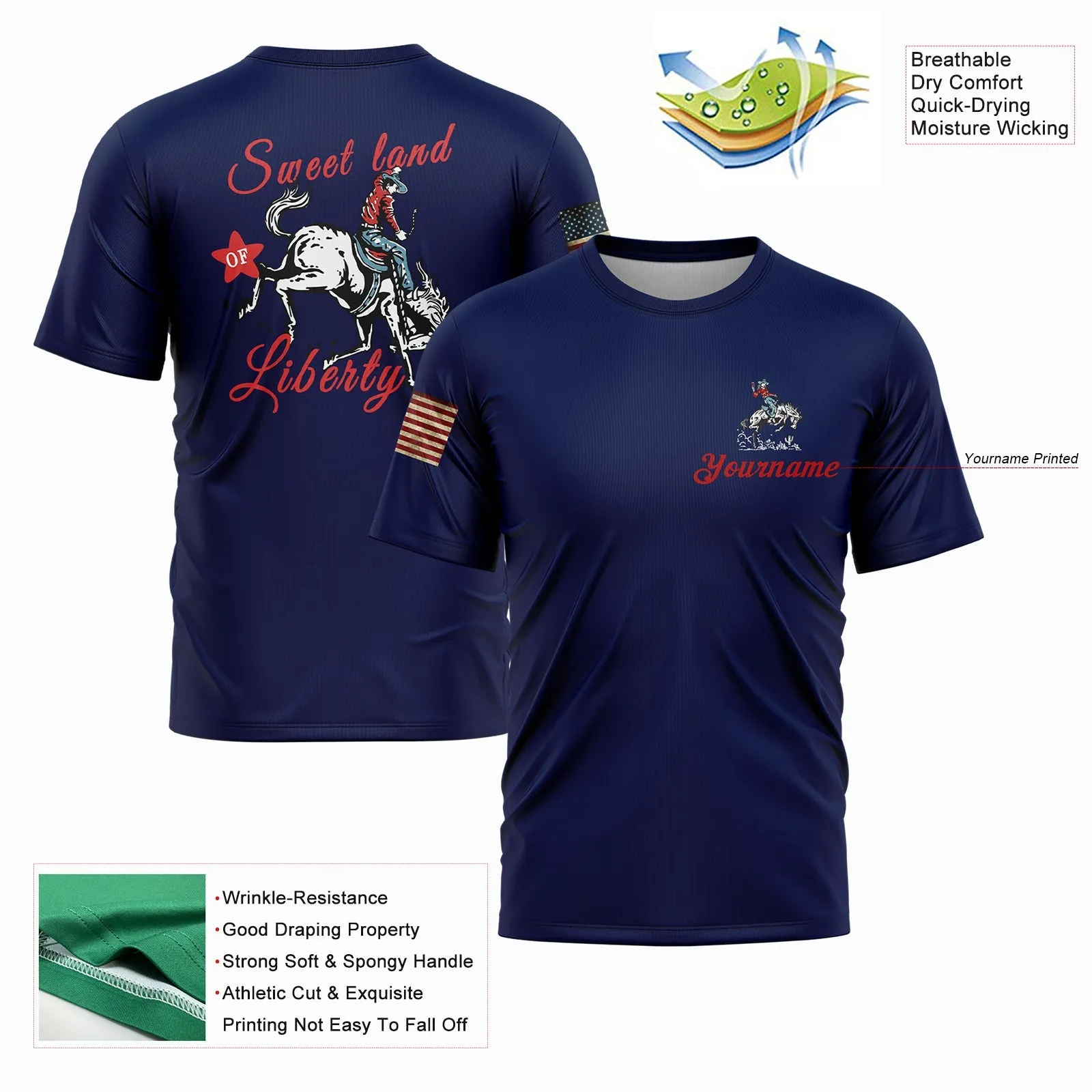 Sweet Land Of Liberty Custom Navy American Patriot Name T-Shirt