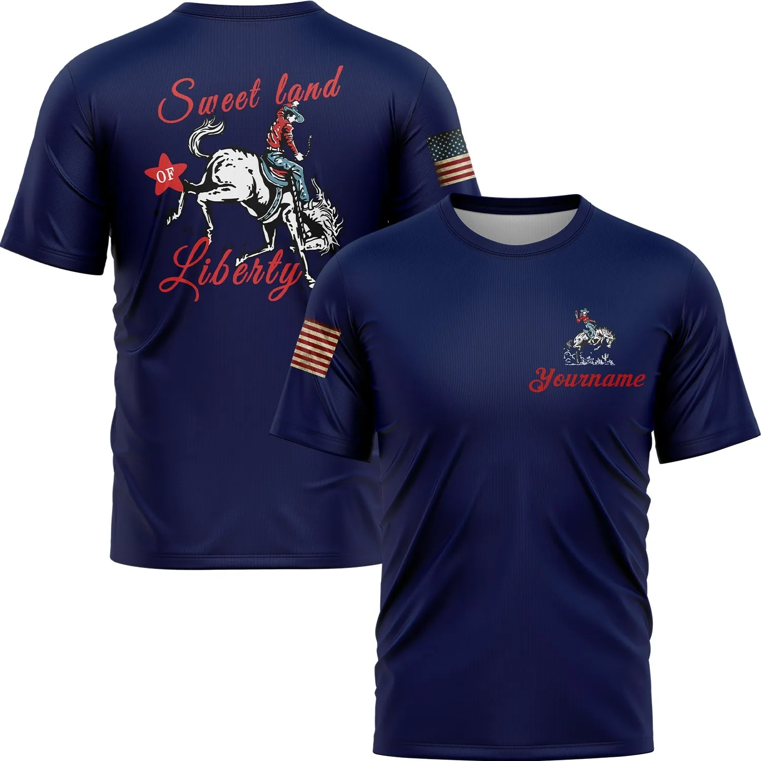 Sweet Land Of Liberty Custom Navy American Patriot Name T-Shirt