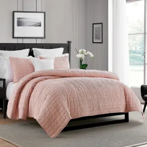 Swift Home Lightweight Oversized Crinkle Quilt Bedspread Set Pink King Cal King
